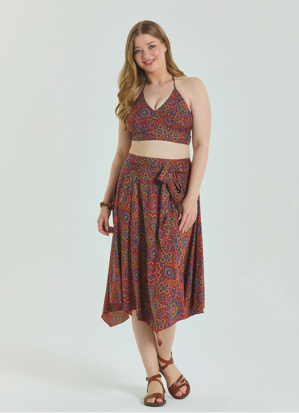 Gipe Detailed Waist Tied Retro Plus Size Skirt 4591